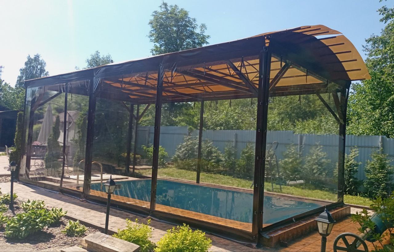 ПВХ остекление навеса над бассейном в Верхнем Ландехе